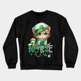 St Patricks Day Nurse Cat Leprechaun Lucky Green Proud Irish Crewneck Sweatshirt